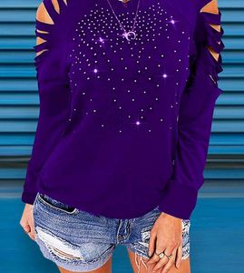 Purple Rhinestone Cutout Sleeve Top