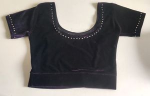 Velvet Crop Top with Embellishments