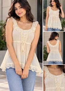 Cream Lace Trimmed Summer Dress