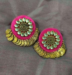 Pink Floral Coin Earrings 🪙