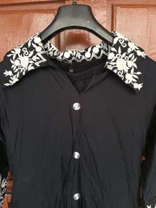 Elegant Black Kurta Set with White Embroidery
