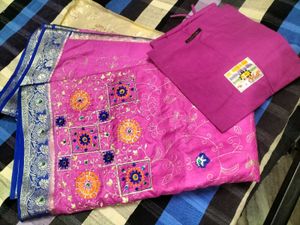 Pink Embroidered sareeset