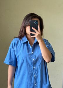 Blue Oversized Button-Up Shirt