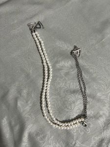 Silver Flower Earrings n pearl strap
