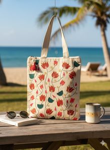 lotus print hand painted tote bag