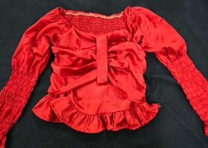 Red Ruched Bow Detail Top