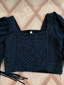 Chic Navy Crochet Top