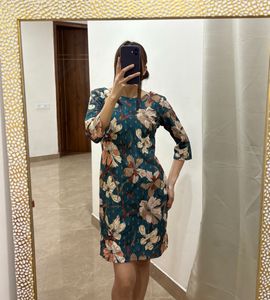 Teal Green Floral Print Shift Dress