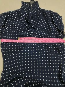 Polka Dot Navy Blue Long Dress Midi One Piece S&amp;M
