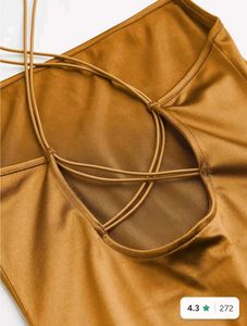 H&amp;M Elegant Gold Satin Maxi Dress with Slit