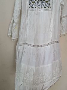 White Embroidered Tiered Kurta