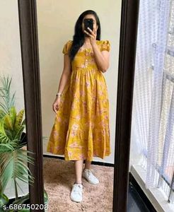 Yellow Floral Tiered Midi Dress_3XL
