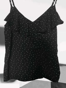 Chic Navy Polka Dot Ruffle Cami