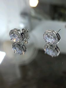 Pure 92.5 silver Oval Halo Stud Earrings