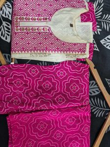Elegant White &amp; Pink Embroidered Kurta