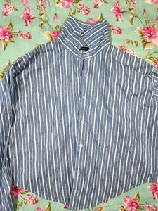 Blue and White Striped Button-Up Shirt