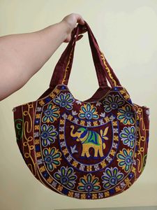 Embroidered Tote Bag with Elephant Design