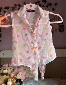 Cute Gummy Bear & Flower Print Top