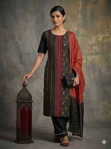 Embellished Red and  black suit 3 piece set