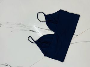 Navy Blue Spaghetti Strap Crop Top