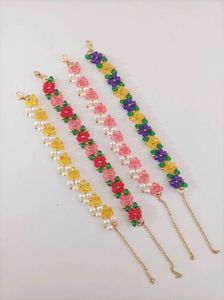 Handmade Crystal Beaded Flower Bracelet