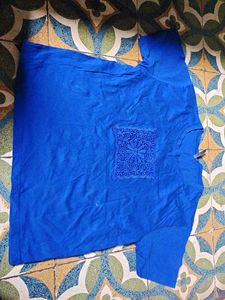 Royal Blue T-Shirt with Lace Pocket