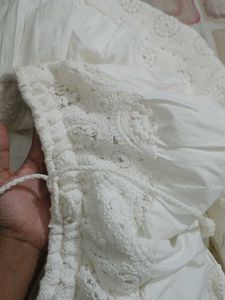 Bohemian White Eyelet Heavy Lace Tiered Maxi Skirt