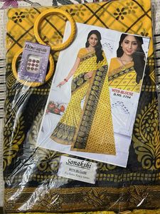 Yellow & Black Saree with Blouse