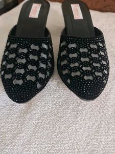 Glamour Black Embellished Mules
