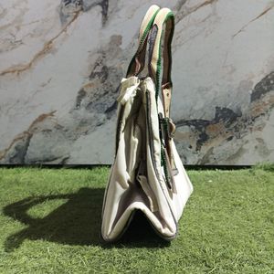 White &amp; Green Satchel Bag