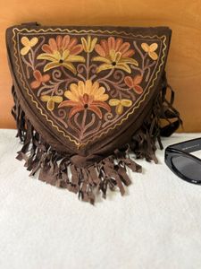 Embroidered Suede Fringe Crossbody Bag