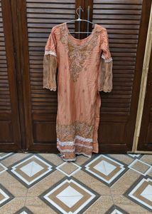 Embroidered Peach Kurta