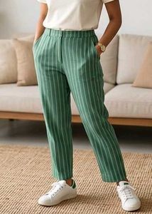 Stylish Green Striped Pants