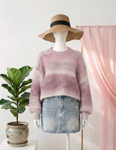 Stylish Pink Striped Knit Sweater