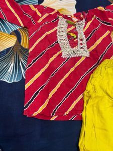 Vibrant Red Kurta Set with Yellow Pants