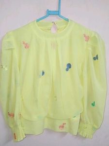 Yellow Embroidered Long Sleeve Top