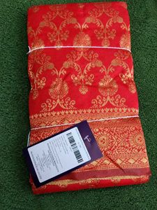 Vibrant Red Saree with Goldwork