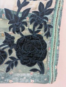 Blue Saree with Velvet Detailing | Festive Wear