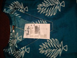 New Teal Leaf Print Kurta Set