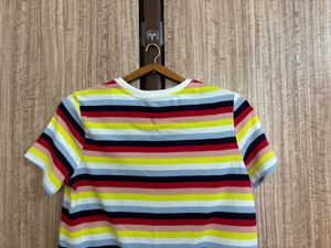 ONLY Multicolor Striped Drawstring Hem Top (S)