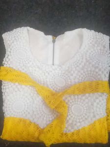 Yellow &amp; White Lace Lehenga Choli