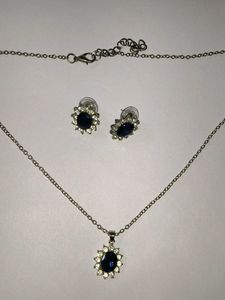 Elegant Blue Stone Necklace & Earrings Set