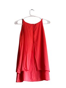 Chic Coral Layered Top with Embellished Neckline