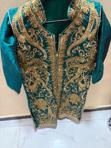Elegant Teal &amp; Gold Embroidered Kurta Set
