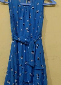 Chic Blue Floral Sleeveless Dress