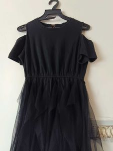 Black Cold Shoulder Tulle Dress