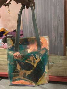 Holographic Tote Bag with Glitter Pouch