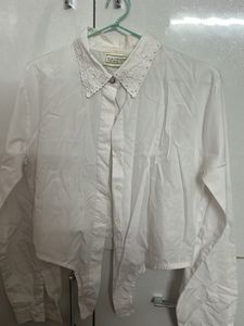 White Embroidered Collar Blouse