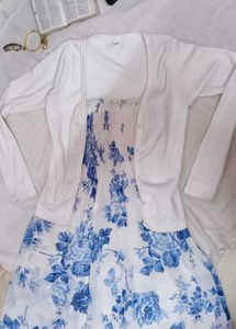 Floral Strapless Dress💙❄️(no white jacket)
