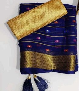 Elegant Navy Blue Saree with Embellishments